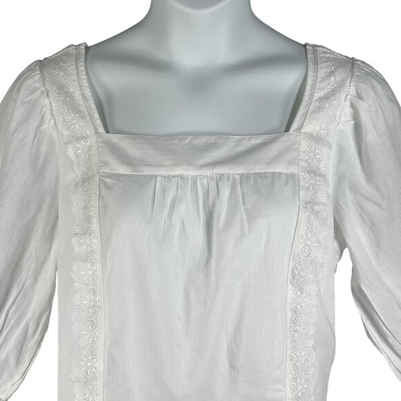 NWT Talbots Plus X US 16W Shadow Stripe Top White Blouse Lace Trim Minimalist - Picture 5 of 16